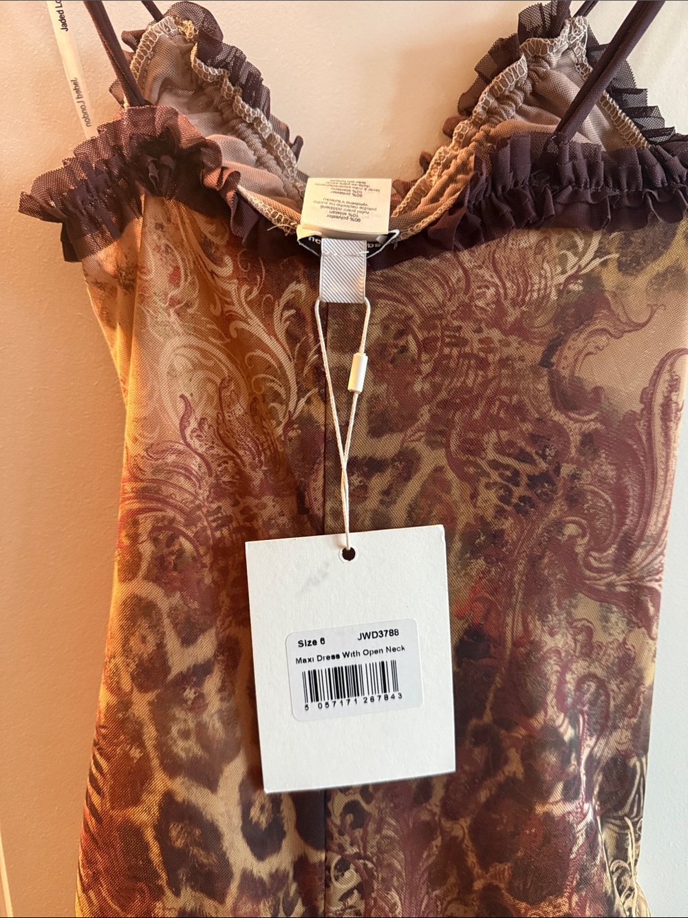 Jaded London Sheer Animal-Print Maxi Dress with Burgundy Trim - Picture 4 of 5